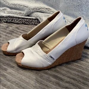 Toms white cork wedges